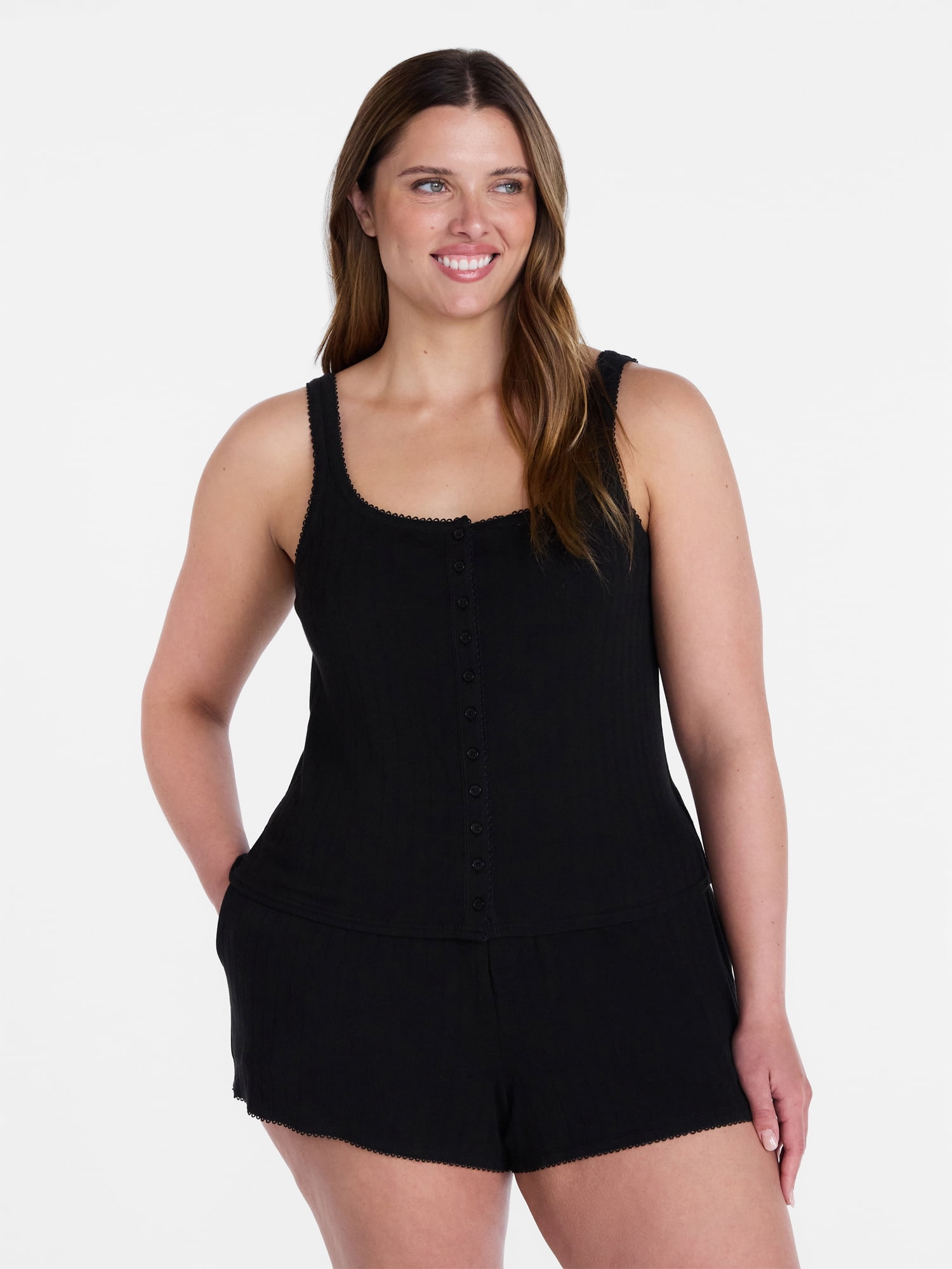 Joyspun Women's Pointelle Tank Top and Shorts Pajama Set, 2-Piece, Sizes XS-3X