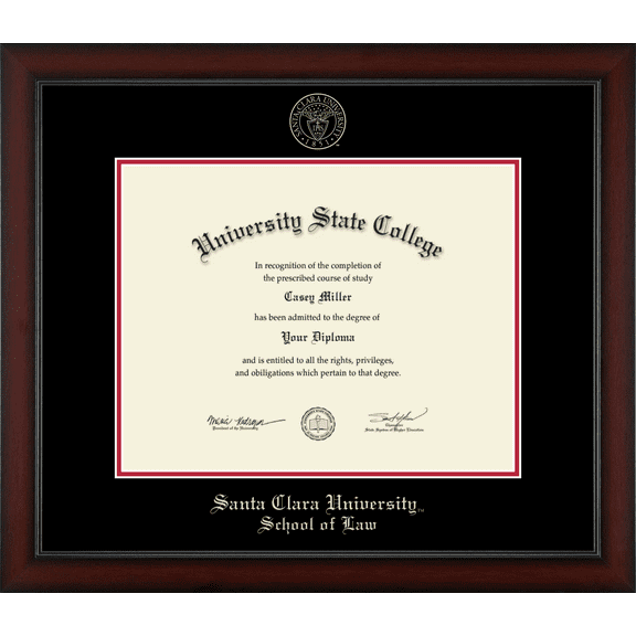 Santa Clara University School of Law Diploma Frame, Document Size 14" x 11"