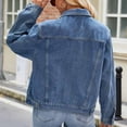 thumbnail image 5 of WXLWZYWL Women's Denim Jean Jacket Oversize Vintage Denim Jacket Long Sleeve Boyfriend Basic Button Down Stretchy Jean Trucker Denim Jacket Coat, 5 of 5
