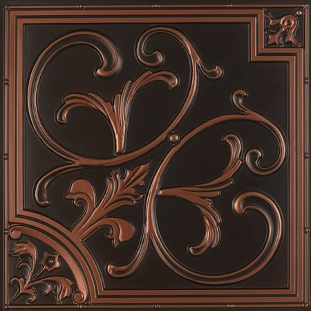 Antique Ceiling Tiles Lilies and Swirls 2 ft. x 2 ft. PVC Glue-up or Lay in Ceiling Tile - Antique Copper ()