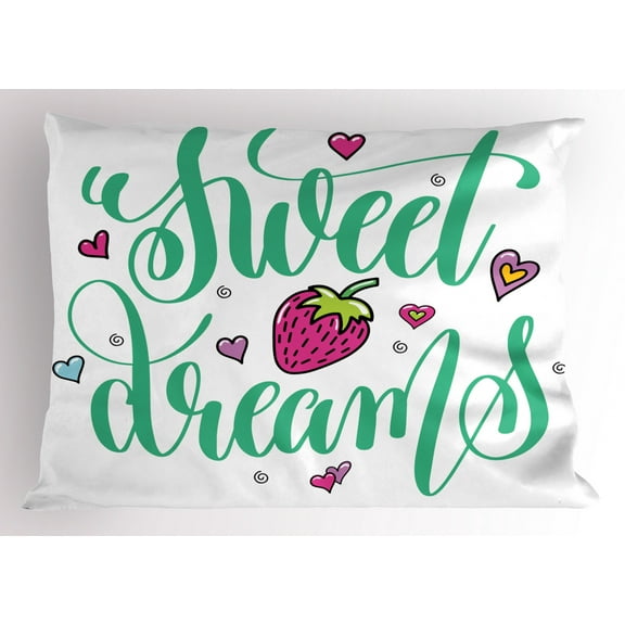 Ambesonne Saying Pillow Sham, Hearts Strawberry, 26" X 20", Multicolor
