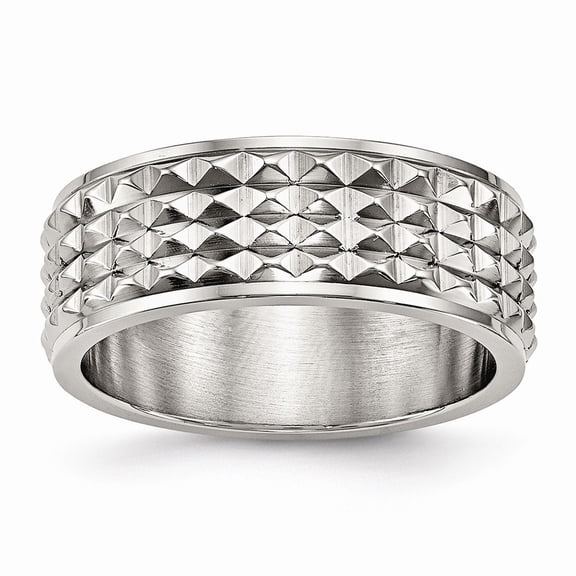 8mm Stainless Steel Polished Studded Ring - Size 8