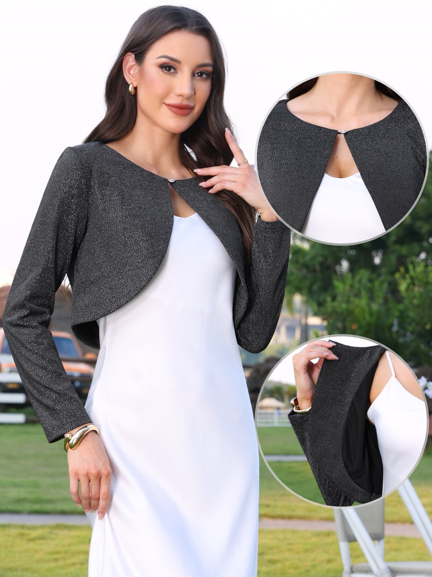 DARING DIVA Women's Open Front Bolero Shrug Long Sleeve Cropped Cardigan XS Black