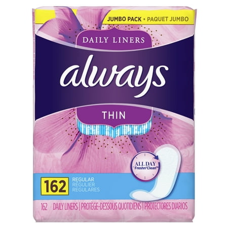 Always Thin Daily Liners, Unscented, Wrapped, Regular, 162