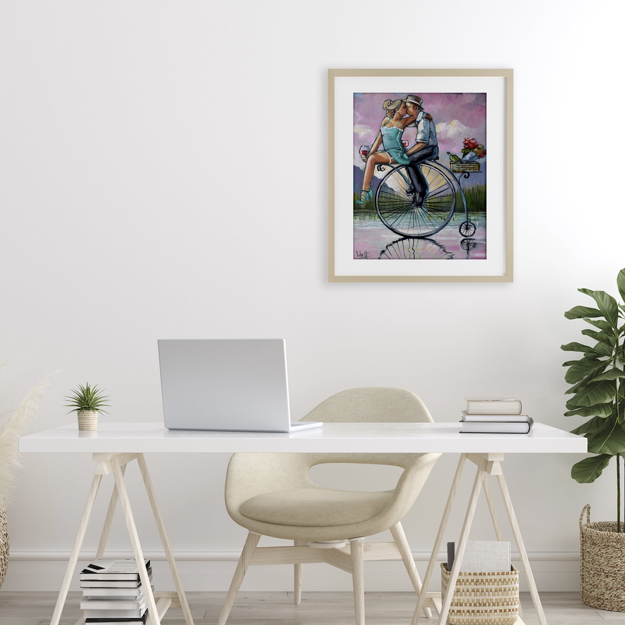 Stupell Industries Romantic Picnic on Bicycle Birch Framed Print Under Glass, design by Ronald West
