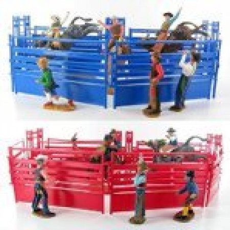 Western Rodeo Deluxe Playset - Bullriders, Clowns, Red / Blue Fence Assorted (One RED Playset or One BLUE