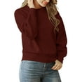 thumbnail image 3 of Women Striped Sweater Long Sleeve Fall Round Neck Pullover Knit Tops Cute Casual Oversized Y2K Clothes Solid Wine Red S, 3 of 9