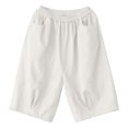 thumbnail image 4 of Sngxgn Women Casual Cotton Shorts Drawstring Comfy Elastic Waist Shorts Summer Pull On Short with Pockets(White,L), 4 of 4