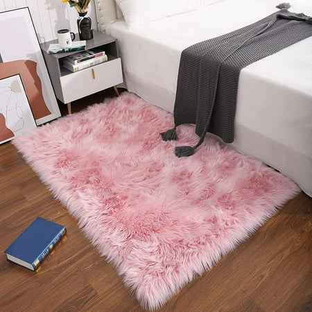 Dwelke Faux Pink Fur Rug Ultra Soft, Hot Pink Sheepskin Area Rug