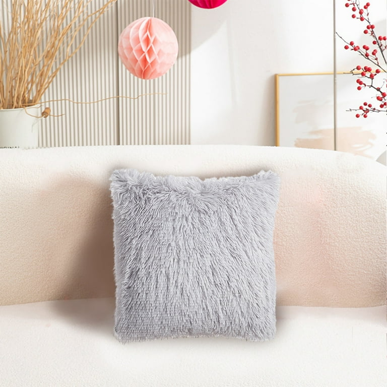 XMMSWDLA Throw Pillow Cover 16x16 Extra Soft Lumbar Fuzzy Faux Fur