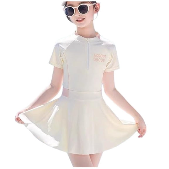 Agkizg Girls One-Piece Rashes Guard Athletic Swim Dress Modest Style Swimwear for Kids Youth Teens Beach