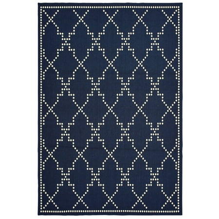 Diagonal Accent - Moretti Parker Area Rugs - 7765B Contemporary Navy Lines Dotted Diagonal Bordered Rug