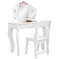 thumbnail image 1 of Qaba Kids Vanity Set Dressing Table w/ Tri-Folding Mirror, Chair, White, 1 of 10