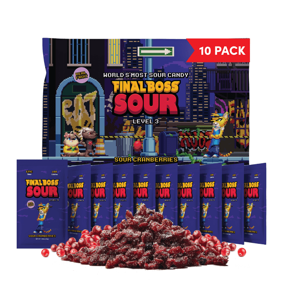 Final Boss Sour Candy, Cranberries, Sour Fruit Chews with Real Dried Fruit, 10 Pack