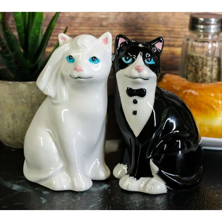 Wedding Black White Cats In Tuxedo And Bridal Gown Salt And Pepper Shakers Set