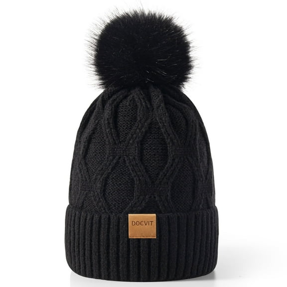 REDESS Womens Winter Beanie Hat with Warm Fleece Lined Black