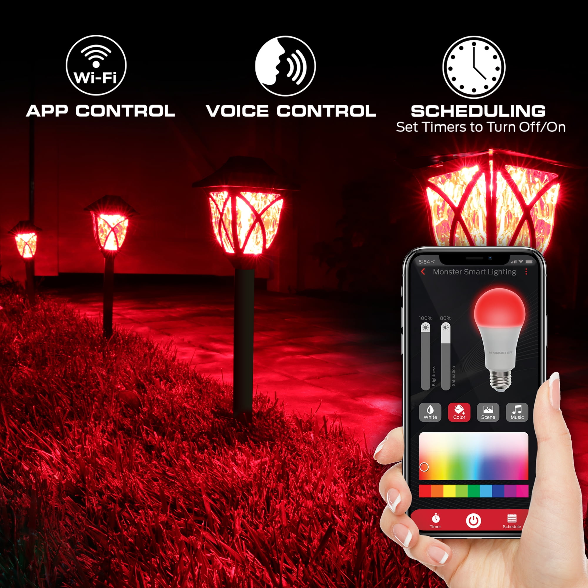 Monster Pathway Lights Outdoor Smart 4-Pack, Multiwhite Landscape Lights, Wi-Fi App & Voice Control, Weather-Resistant, 24ft Corded