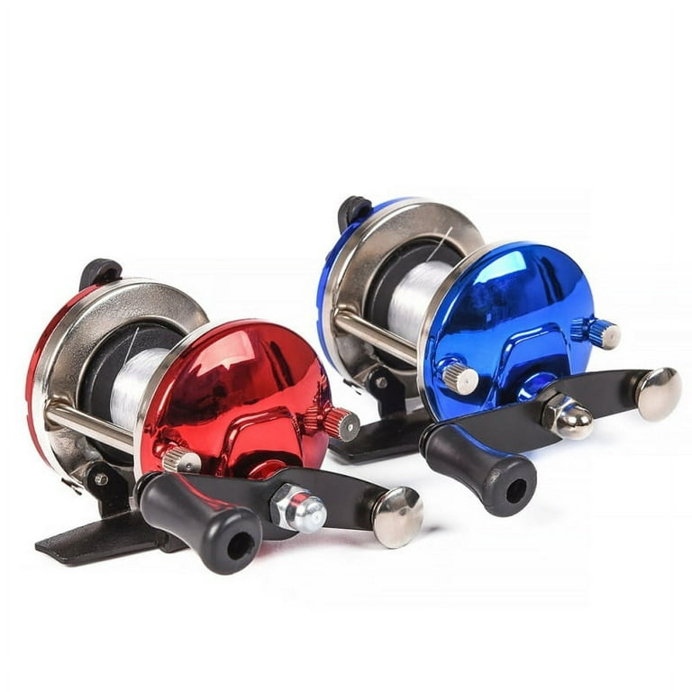 2018 Hot Sell50M Wire Mini Metal Bait Casting Spinning Boat Ice Fishing Reel Fish Water Wheel Baitcast Roller Coil Red Blue, Size: Small