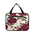 thumbnail image 2 of Travel Hanging Toiletry Bag with 4 Zipped Compartments Waterproof Makeup Accessories Spacious Cosmetic Bag White and Crimson Roses Pattern Medium, 2 of 9