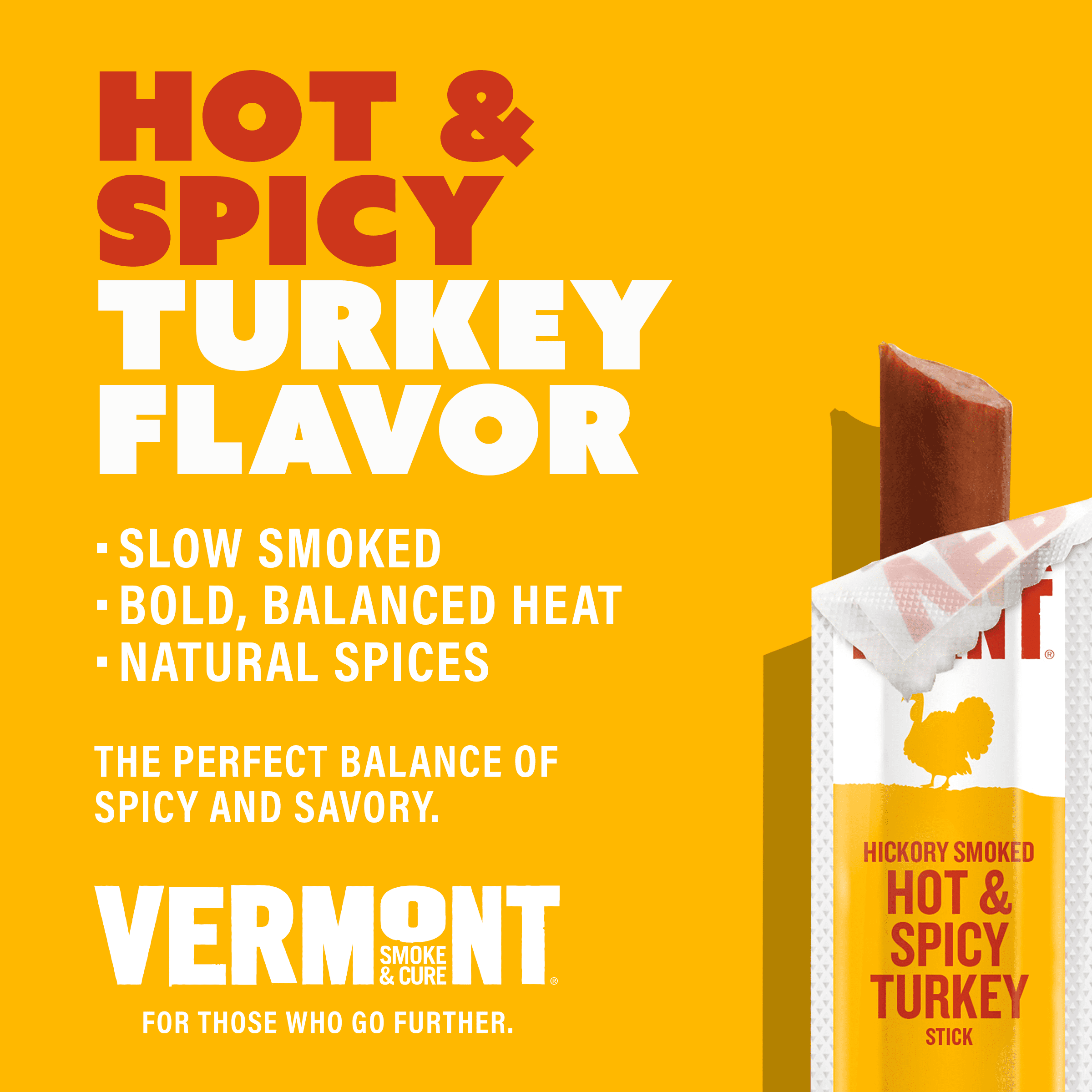 Vermont Smoke & Cure Hot and Spicy Turkey Sticks 1 oz Individually Wrapped Protein Snacks 24 Ct