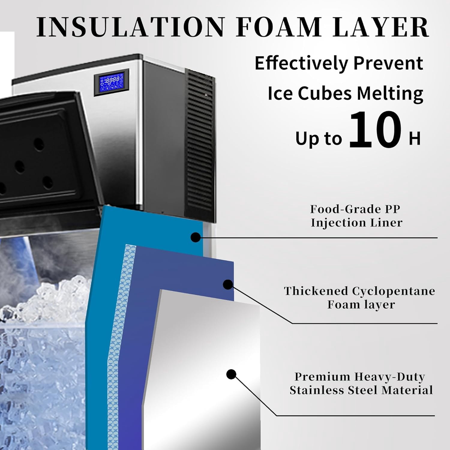 HPDAVV Commercial Ice Maker Machine - 500 LBS/24H, 220V Heavy-Duty Ice Machine with 440 LBS Bin, Self-Cleaning & Touchscreen for Bars, Restaurants & Hotels