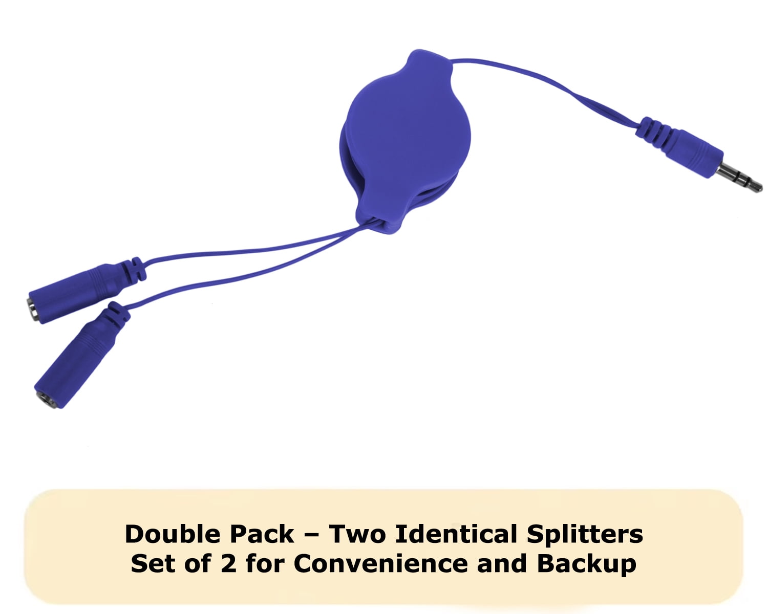 2-Pack Retractable 3.5mm Headphone Splitter – 3.2ft Male to Dual Female Audio Y Cable – Tangle-Free, Portable, Universal Compatibility