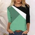 thumbnail image 3 of Pompotops T-shirt Blouse à Manches 3/4 Contrastées à Col Rond Décontracté pour Femmes en Solde, 3 of 4