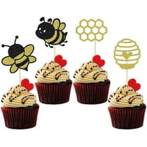 12pcs Bumble Bee Cupcake Toppers Black Gold Glitter Bee Gender Reveal Honeycomb Cupcake Picks Baby Shower Cake Kids Boys Girls Birthday Party Cake Decorations Supplies