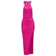 thumbnail image 4 of Sequin Halter Dress, Sleeveless Bodycon Gown with High Slit and Bow Detail, Glamorous New Year's Eve Dress for Club, Prom, and Gala Events Hot Pink 2XL, 4 of 5