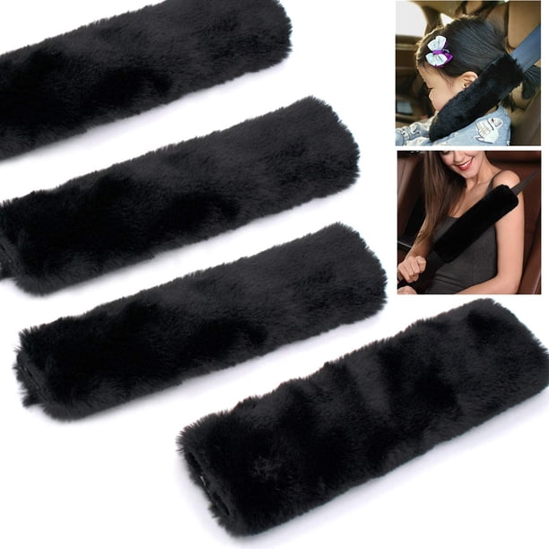 Negro - Juego de 4 fundas para cinturón de seguridad de hombro de piel de oveja sintética suave, protectores de cuello para cinturón de seguridad para niños