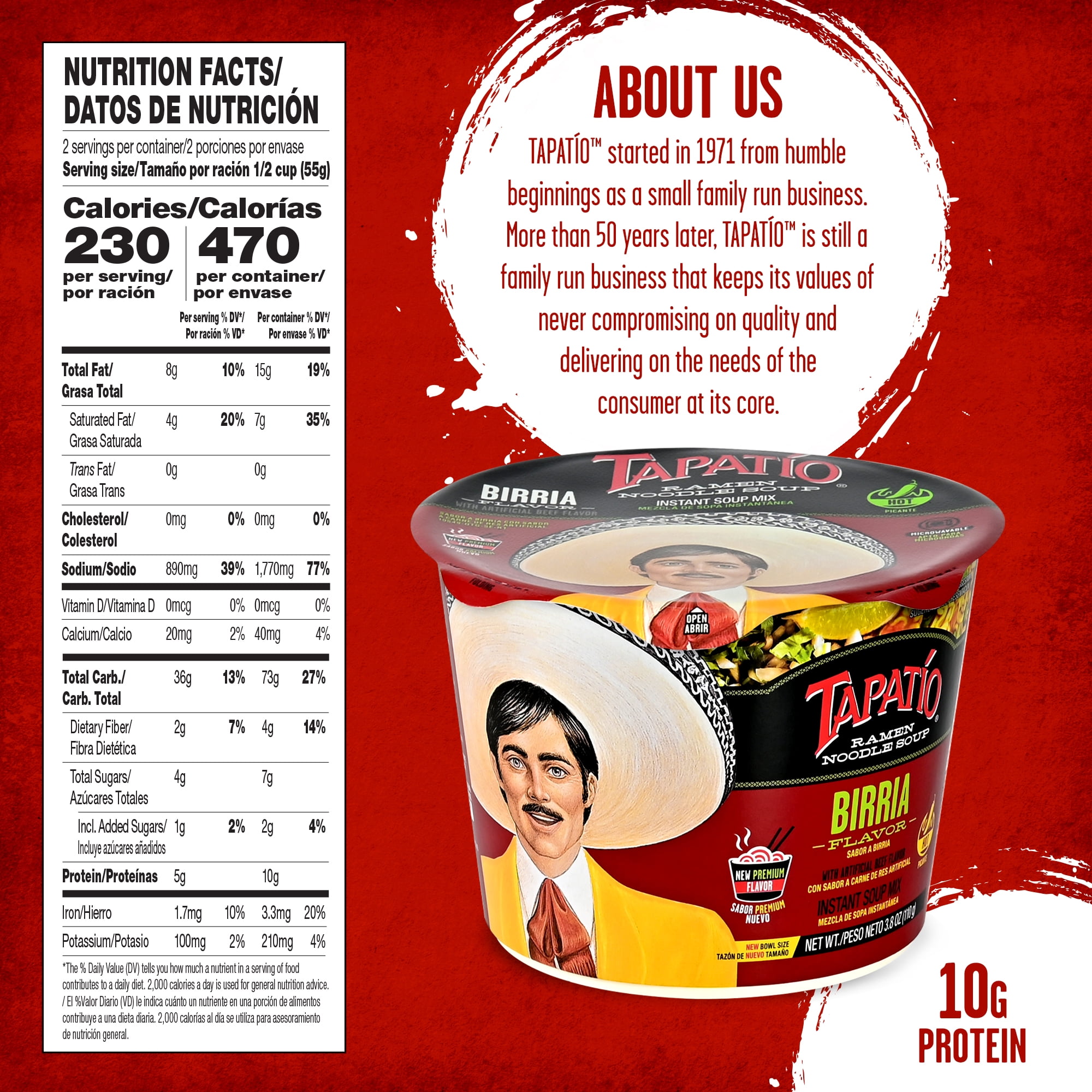 Tapatio Spicy Ramen Birria Bowl, 3.8oz