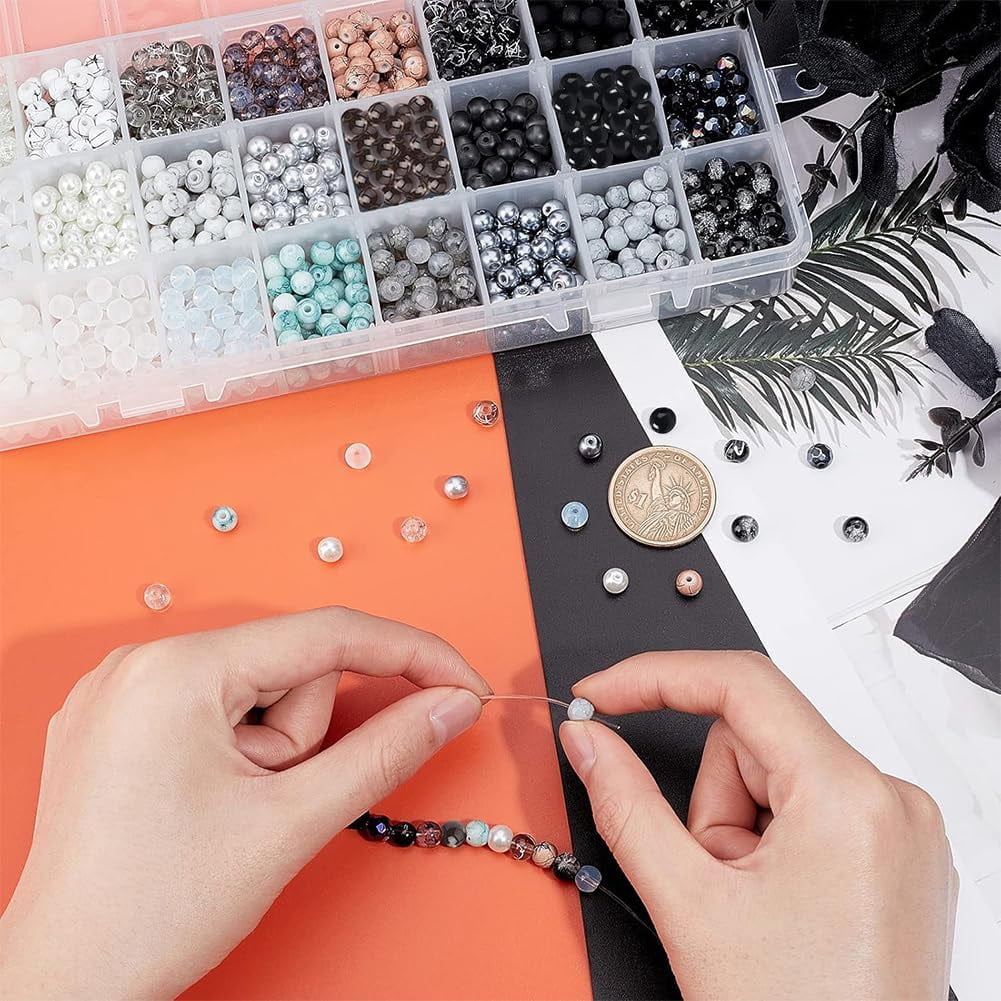 1440pcs Black White Glass Beads for Jewelry Making 24 Color 6mm Round Spacer Loose Beads Craft Beads DIY