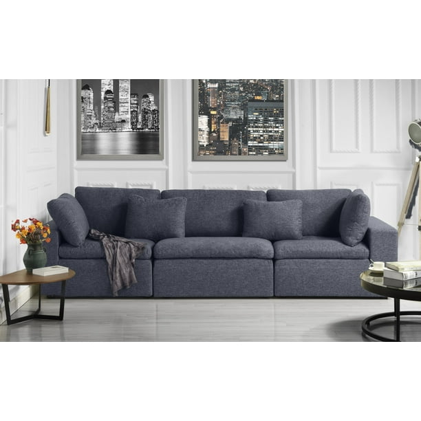 Mobilis Modern Low Profile Linen Fabric Sofa Dark Grey Mobilis Modern Low Profile Linen Fabric