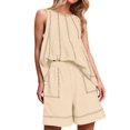 thumbnail image 2 of Women Short Sets 2 Piece Vacation Outfits Sleeveless Tank Top and Shorts Matching Set with Pockets Apricot Color S, 2 of 7