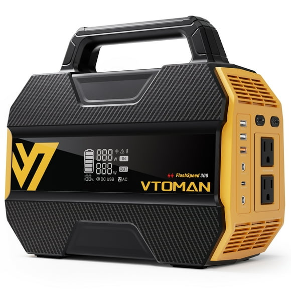 VTOMAN FlashSpeed 300 Portable Power Station ,230Wh LiFePO4 Battery,Only 7.4 pounds Solar Generator with 7 Outlets, 2*300W AC output(Peak 600W)/USB/DC Output Ports, for outdoor, RV Camping, Home Use