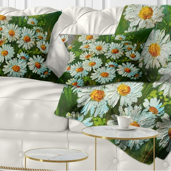 Designart Heavily Textured Daisies Art - Floral Throw Pillow - 12x20