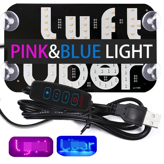 Led Light Signs for Car Windshield, Taxi Sign Light Glow LED Sign Bumper Stickers with Suction Cups Flashing Hook on Car Window LED Bright Lights USB Plug (Pink/Blue)