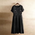 thumbnail image 4 of QUNYINEY Long Dresses for Women Short Sleeve Embroidered Cotton Linen Floral A Line Dress Casual Crew Neck Summer Loose Fit with Pockets Dresses, 4 of 8