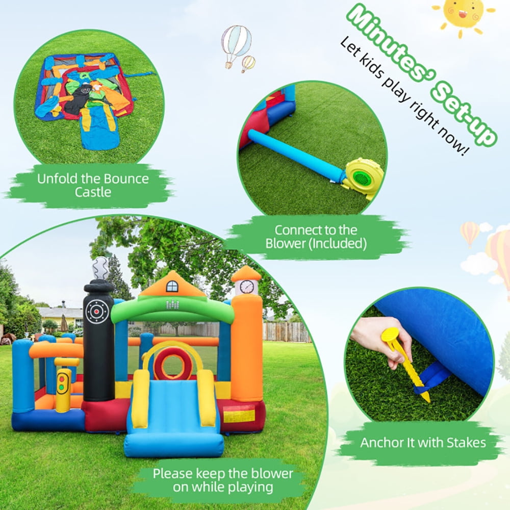 Aimee Lii Train Themed Kids Bouncer with Slide and Basketball Hoop with 950W Air Blower, Playhouse for Kids Outdoor Aimee Lii Train Themed Kids Bouncer with Slide and Basketball Hoop with 950W Air Blower, Playhouse for Kids Outdoor