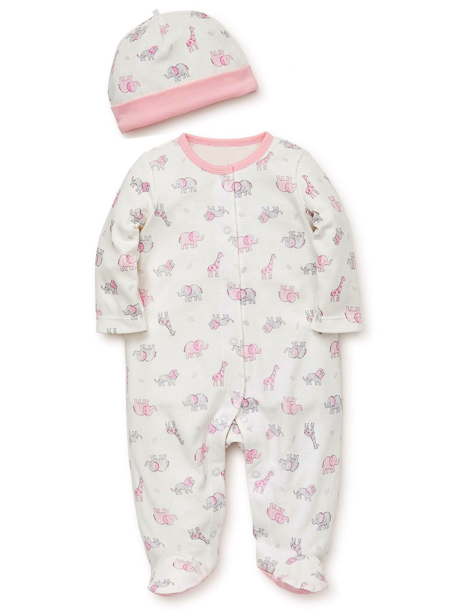 Baby Sleepers Pink Elephant and Giraffe Jungle Safari Animals One-Piece ...