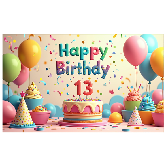 LUUFILx Happy Birthday 13th Celebration Backdrop Party Banner for Decorations Background Signage Cake Table for Kids Event Photoshoot Balloons Special Occasion