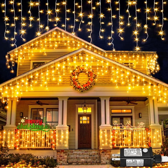 Luces navideñas Nielfoi 640 LED en forma de carámbano, 20 m, blanco cálido, para exteriores