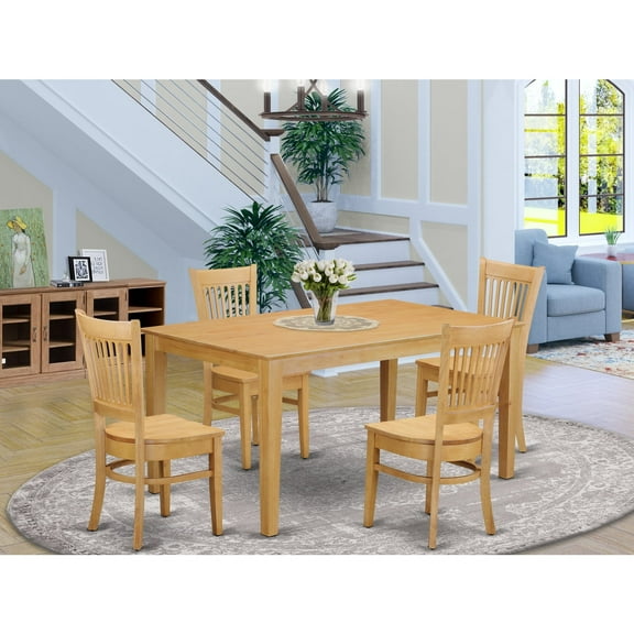 East West Furniture CAVA5-OAK-W Kitchen Dinette Table & 4 Room Chairs, Oak