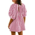 thumbnail image 5 of Pitauce Rompers for Women Summer Casual Striped Puff Short Sleeve Wide Leg Shorts Oversized Adjustable Neck One Piece Jumpsuits with Pockets, 5 of 5
