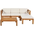 thumbnail image 3 of SYNGAR 5 Piece Patio Sofa Set, Outdoor Conversation Sofa Chairs Set with Coffee Table, Wood Sectional Furniture Set with Beige Cushions, for Backyard, Poolside, Balcony, Deck, Garden, D8130, 3 of 10