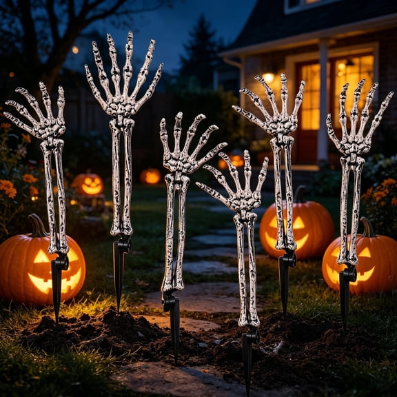 6 Pack 18-Inch Halloween Yard Decorations Skeleton Hands, Life Size Posable Skeleton Arms with Stakes, Outdoor Yard Decoration for Haunted Lawn, Graveyard, Gothic Scene & Spooky Party