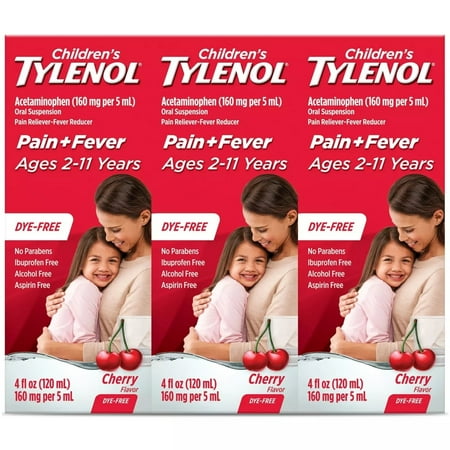 Children's Tylenol Pain+Fever Medicine, Dye-Free, Cherry, 4 fl. oz
