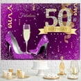 thumbnail image 3 of Purple 50th Birthday Backdrop for Lady Women Glitter Gold Sequins Stars Dots Heels Fabulous 50 Fifty Years Old Bday Party Decorations Banner Supplies Photo Booth Props, 3 of 5