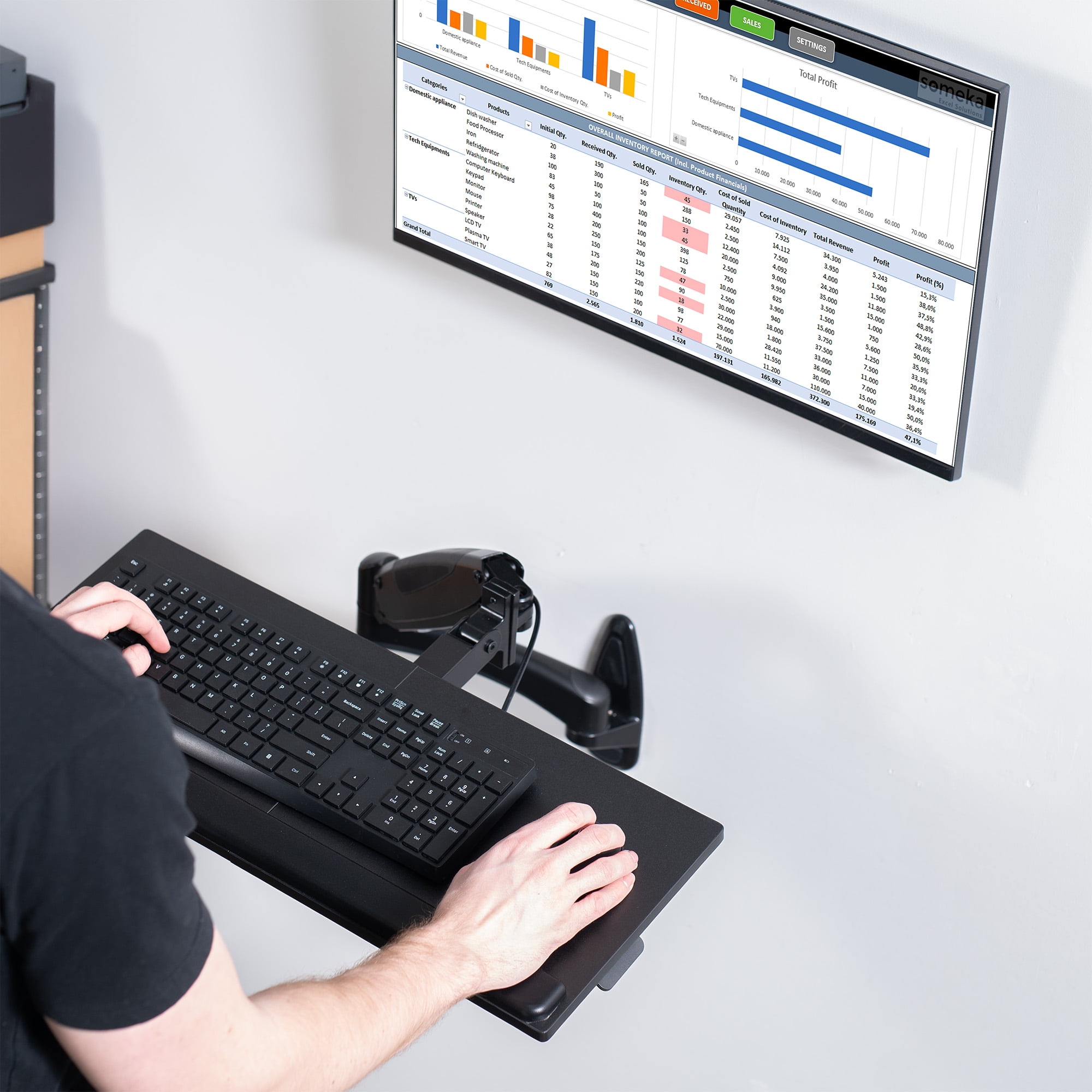 VIVO Pneumatic Keyboard & Mouse Platform Wall Mount, Keyboard Tray Arm