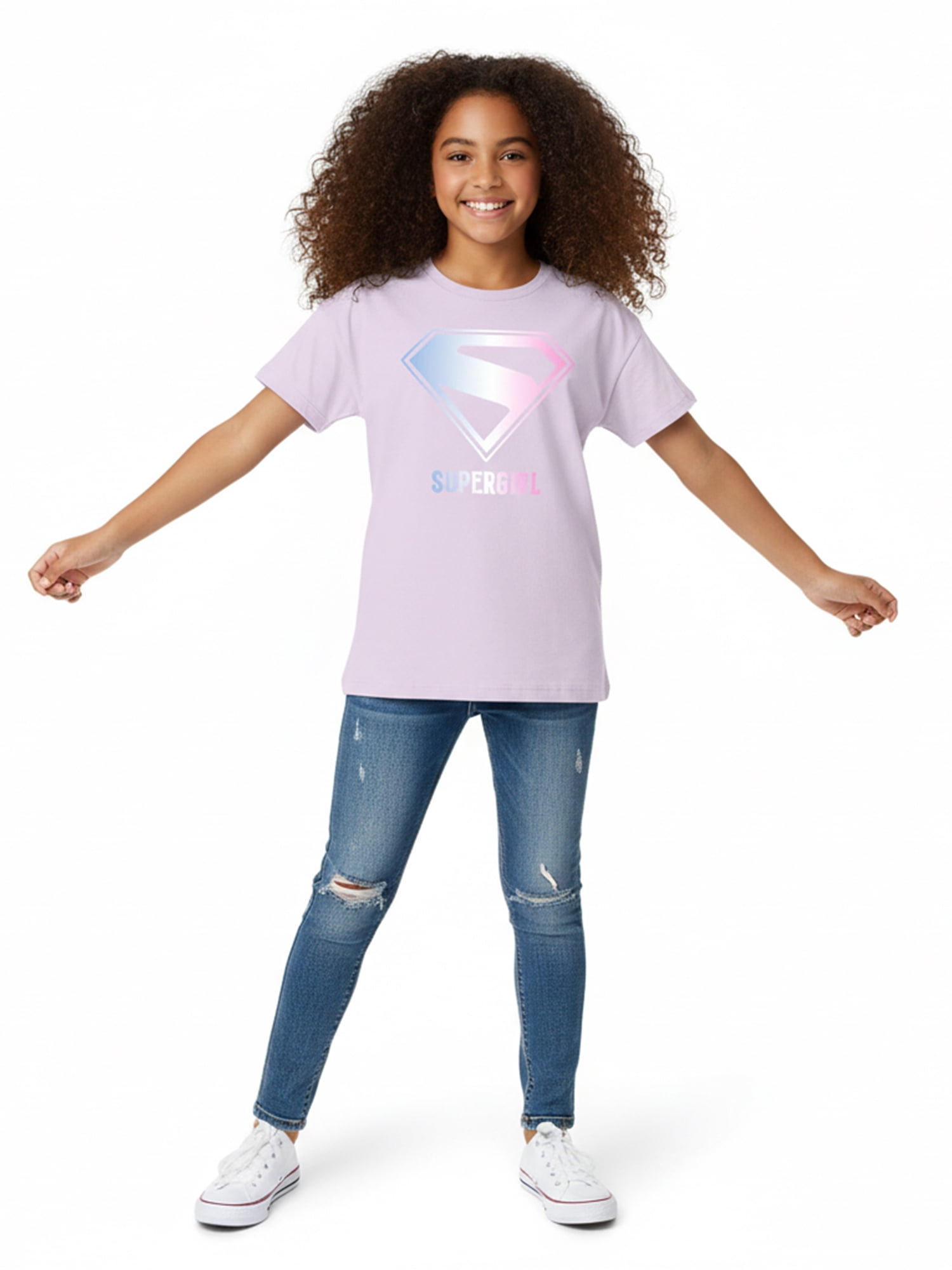 Supergirl Girls Shield Graphic Tee with Short Sleeves, Sizes 4-16